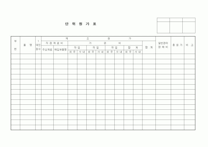 (기타)단위원가표