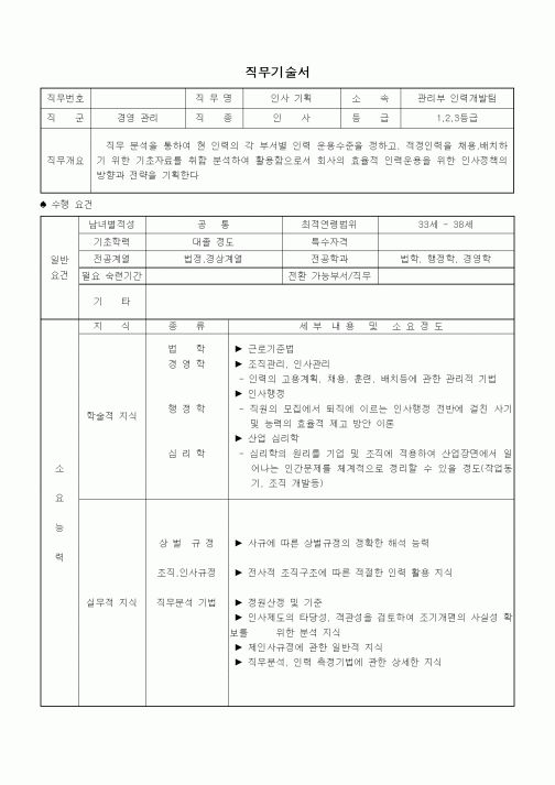 (인사/노무)직무기술서2