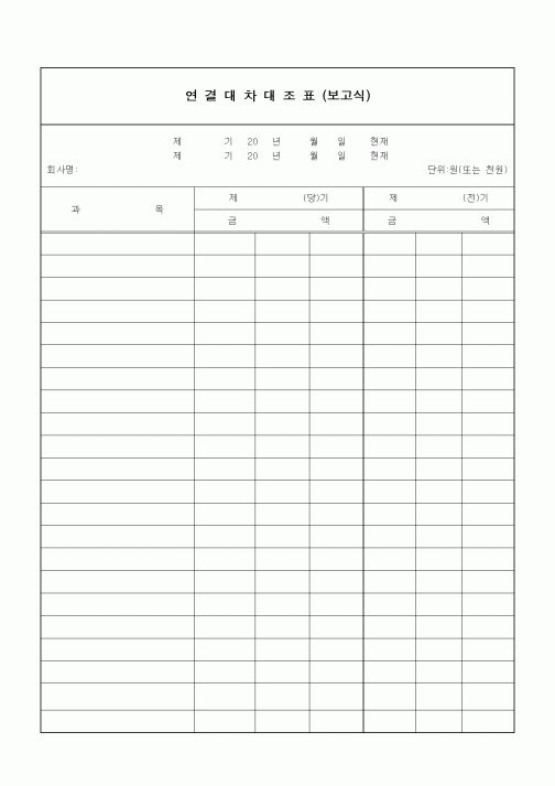 (판매/영업)연결대차대조표(보고식)