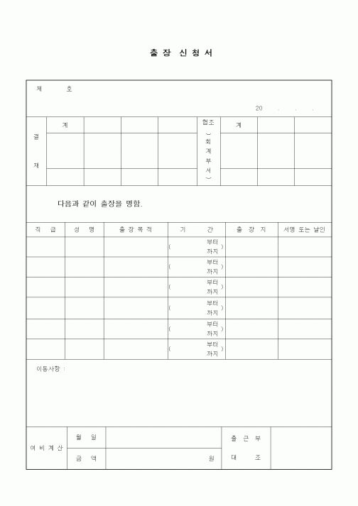 (인사/노무)출장 신청서