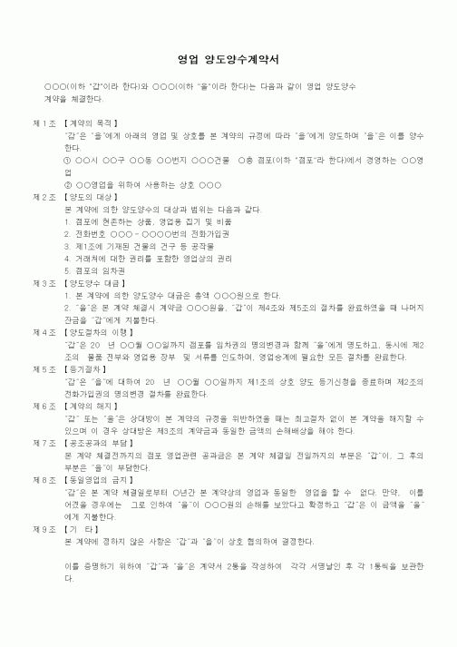(기타)영업 양도양수계약서