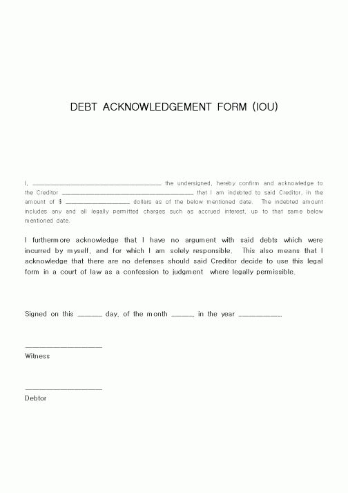 (기타)DEBT ACKNOWLEDGEMENT FORM (IOU)