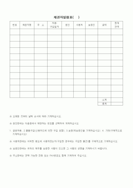 (기타)채권자일람표