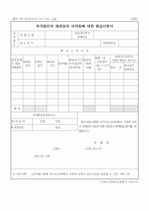 (세무/회계)외국법인의 채권등의 이자등에 대한 환급신청서1