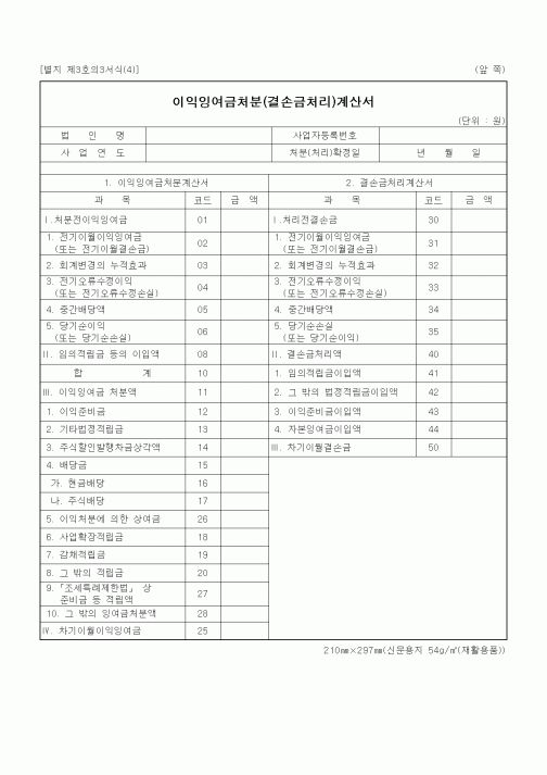 (세무/회계)이익잉여금처분(결손금처리)계산서1