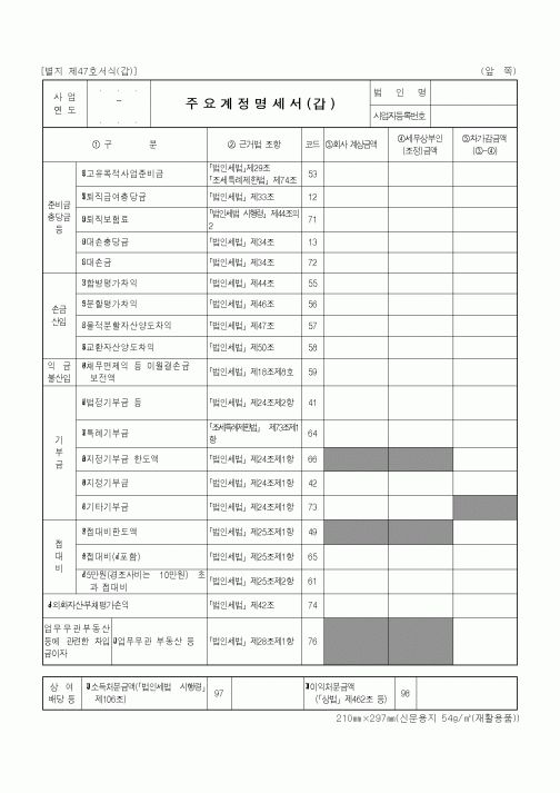 (세무/회계)주요계정명세서(갑)