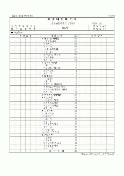 (세무/회계)표준대차대조표(금융·보험·증권업 법인용)1