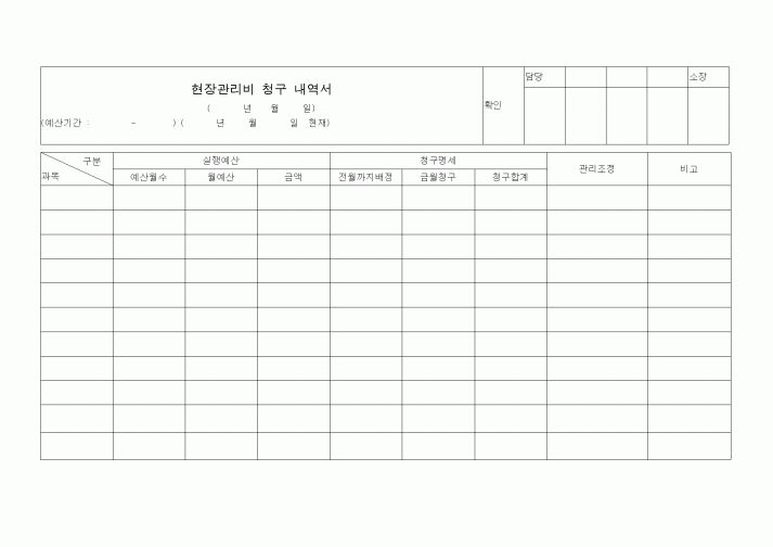(총무)현장관리비 청구 내역서