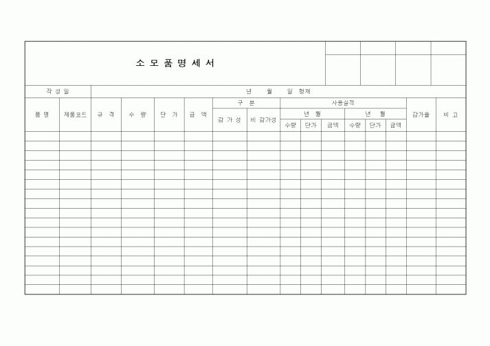 (영업)소모품명세서