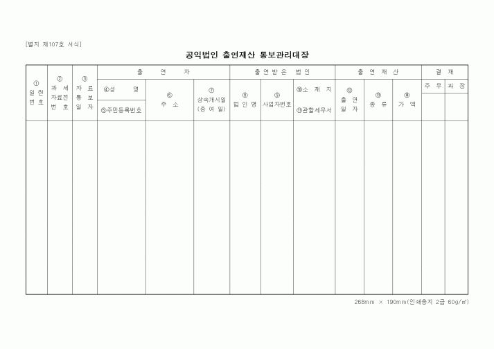 (법인)공익법인 출연재산 통보관리대장