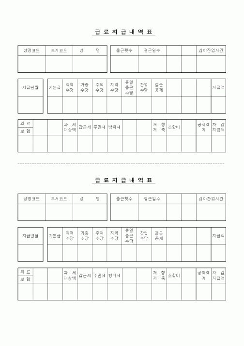 (인사/노무)급료지급내역표