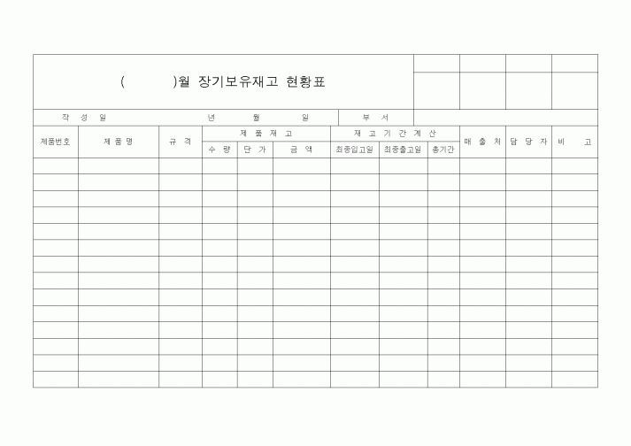 (기타)()월장기보유재고현황표