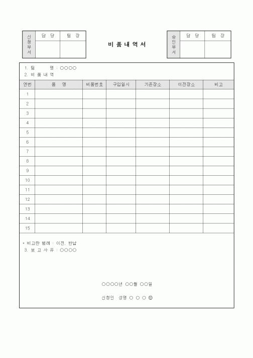 (기타)비품내역서