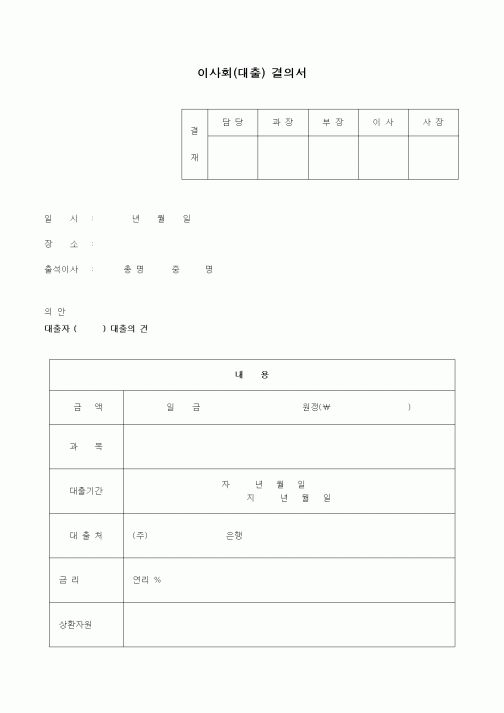 (경영)이사회(대출) 결의서