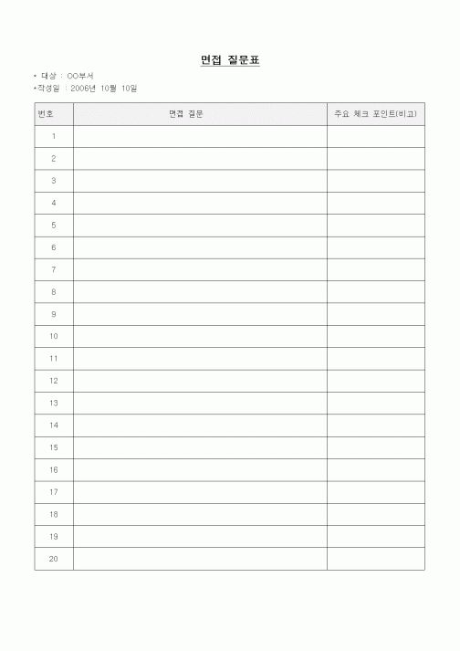 (인사/노무)면접 질문표1