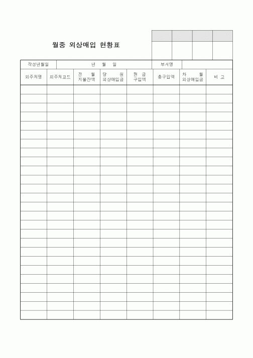 (판매/영업)월중 외상매입 현황표1