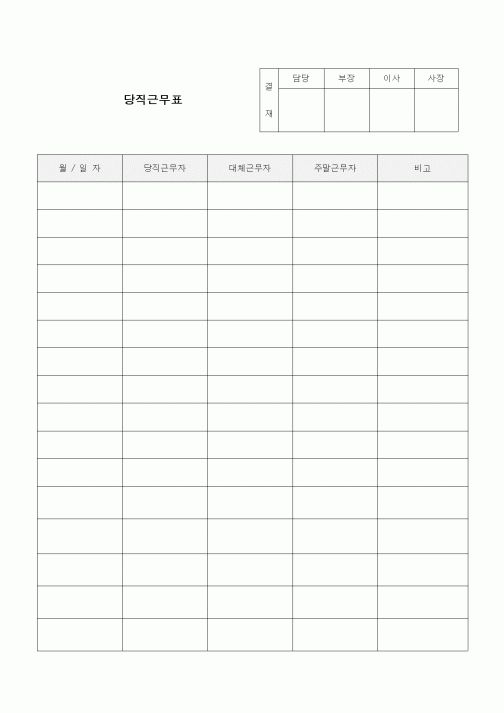 (인사/노무)당직근무표