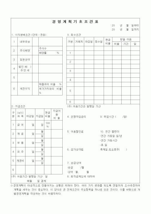 (경영)경영계획기초조견표