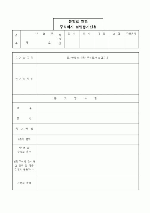 (경영)분할로인한주식회사설립등기산청(회사분할로인한신설회사설립일경우)