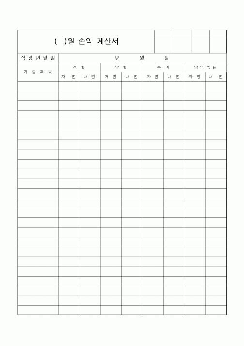 (경리)()월 손익 계산서
