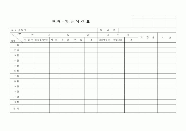 (판매/영업)판매입금예산표1