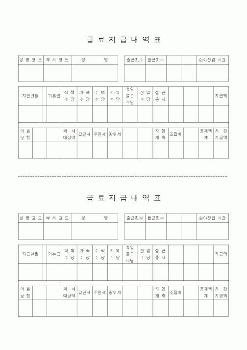 (경리)급료지급내역표