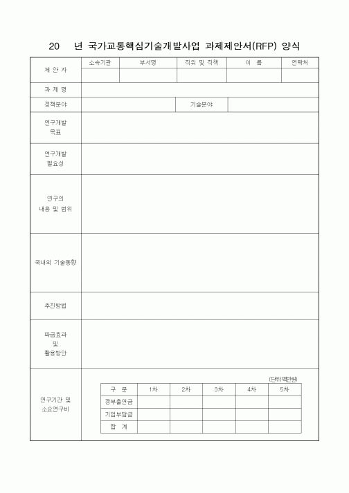 (기타)국가교통핵심기술개발사업 과제제안서(RFP) 양식
