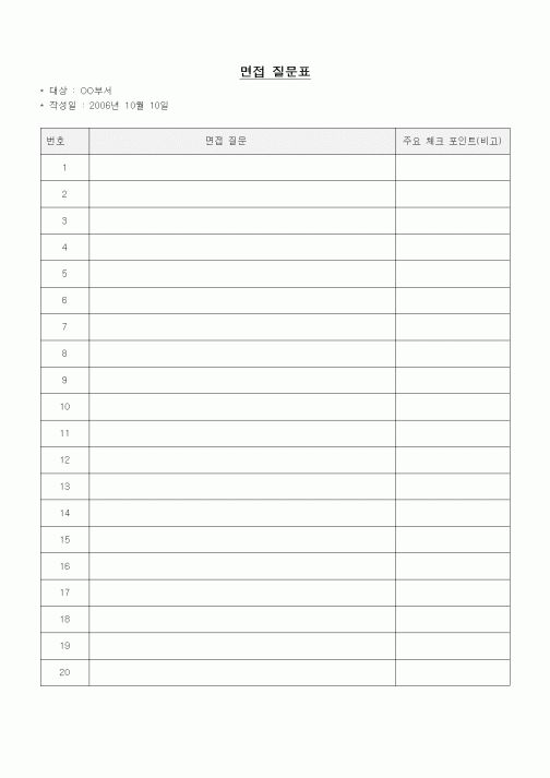(기타)면접 질문표