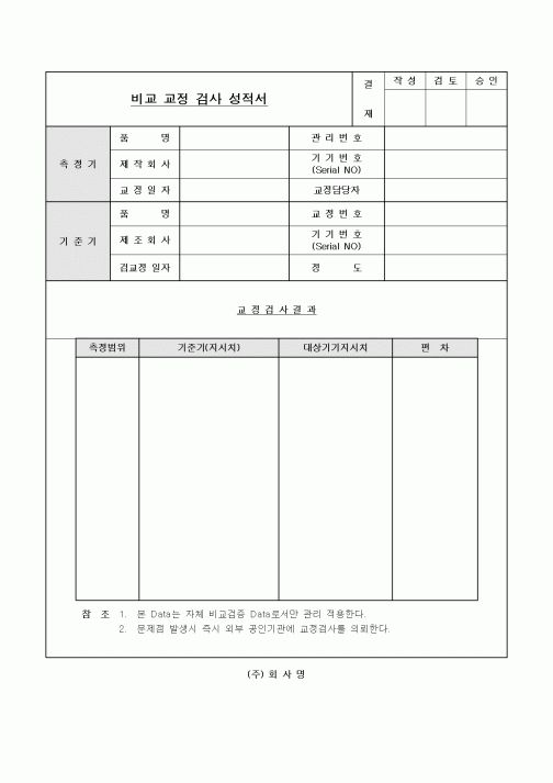 (제조/생산)비교 교정 검사 성적서