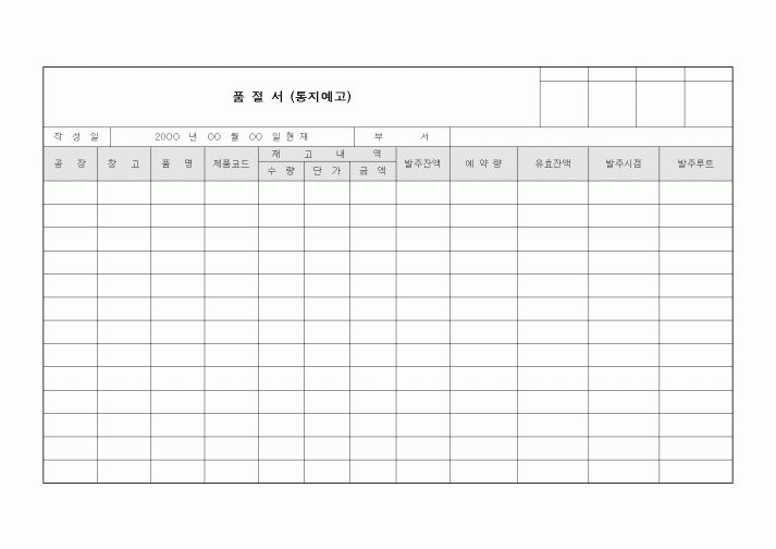 (구매/외주서식)품절서 (통지예고)