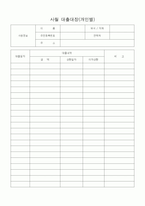 (경리)사월 대출대장(개인별)