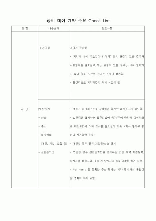 (무역/수출입)장비 대여 계약 주요 Check List