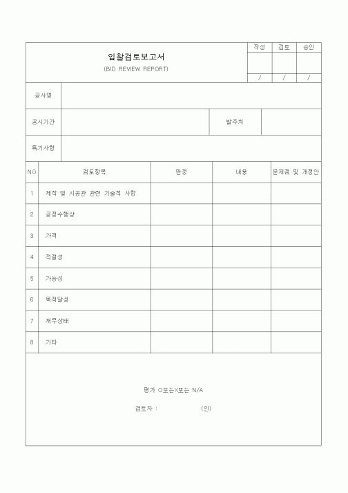 (공사예산/실행)입찰검토보고서