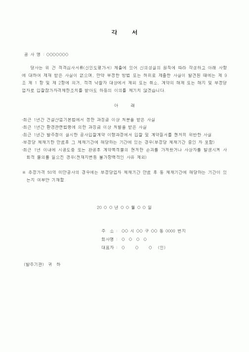 (기타건설)각서1