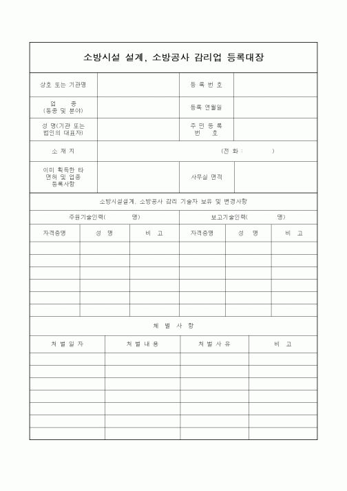 (감리업무)소방시설 설계, 소방공사 감리업 등록대장