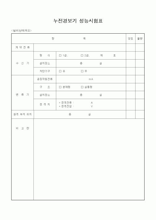 (자재관리)누전경보기 성능시험표