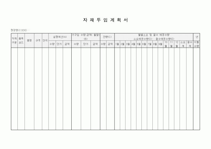 (자재관리)자재투입계획서