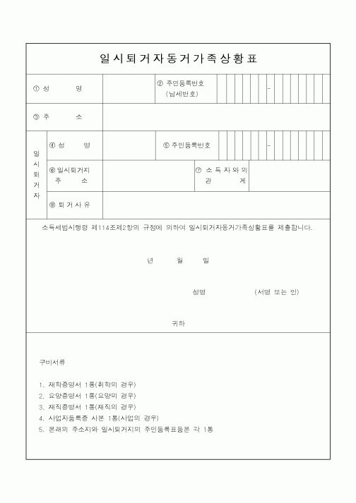 (소득세)일시퇴거자동거가족상황표1