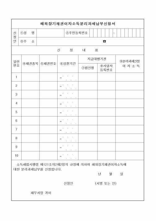 (소득세)해외장기채권이자소득분리과세납부신청서1