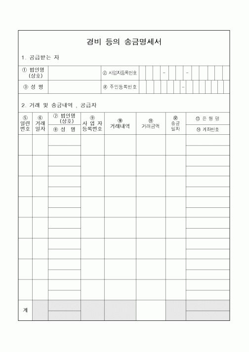(소득세)경비 등의 송금명세서