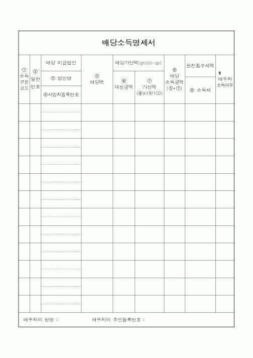 (소득세)배당소득명세서