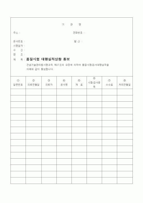 (기타건설)품질시험 대행실적상황 통보1