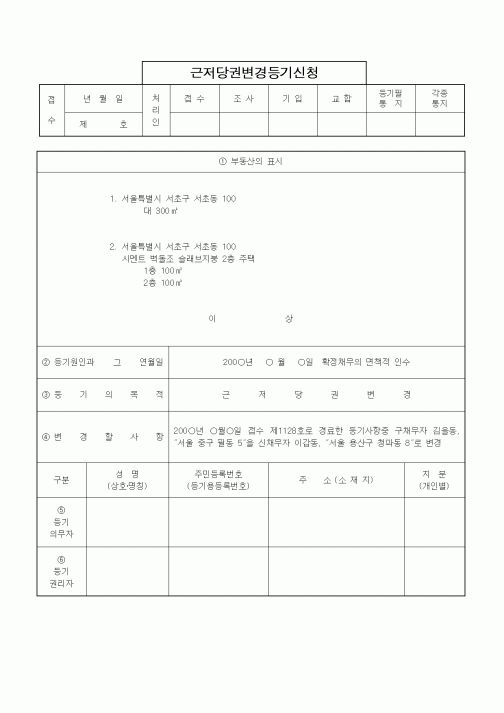 (부동산)근저당권변경등기신청