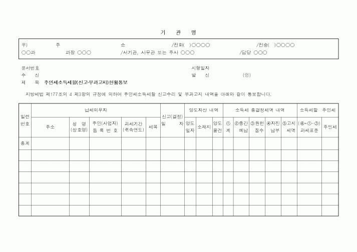 (지방세)주민세소득세할(신고·부과고지)현황통보