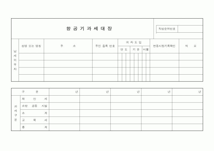 (지방세)항공기과세대장
