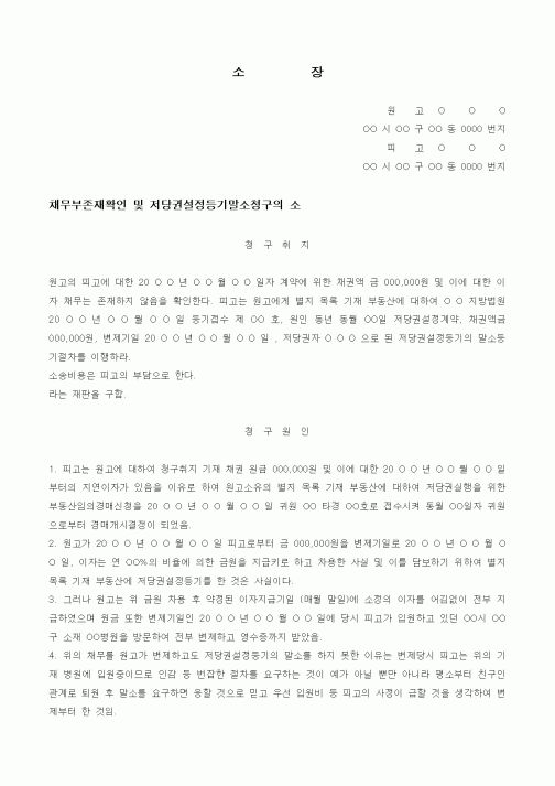 (경매)채무부존재확인 및 저당권설정등기말소청구의 소장