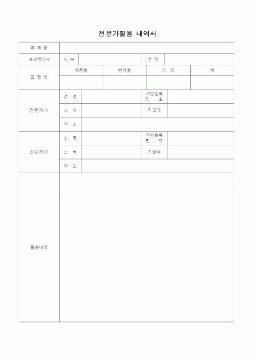 (석사/박사/연구원)전문가활용 내역서
