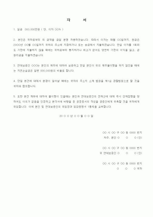 (채권/채무)각서
