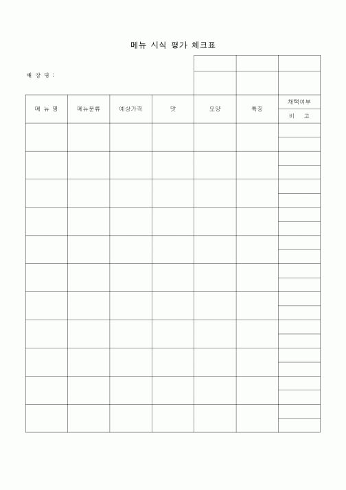 (경영)메뉴 시식 평가 체크표