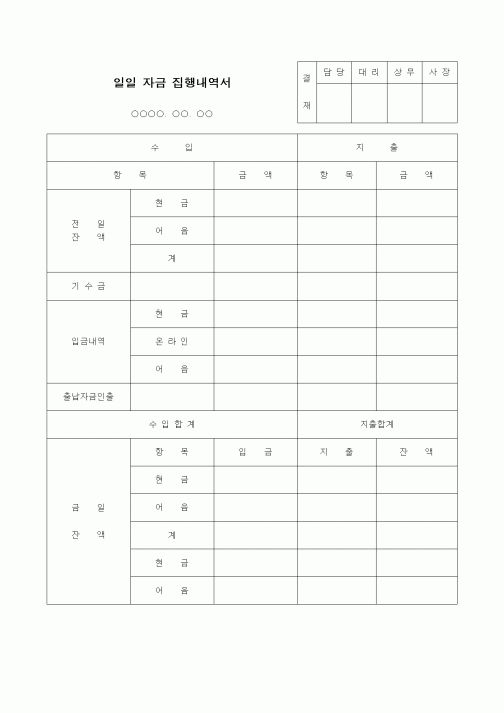 (경리)일일 자금 집행내역서